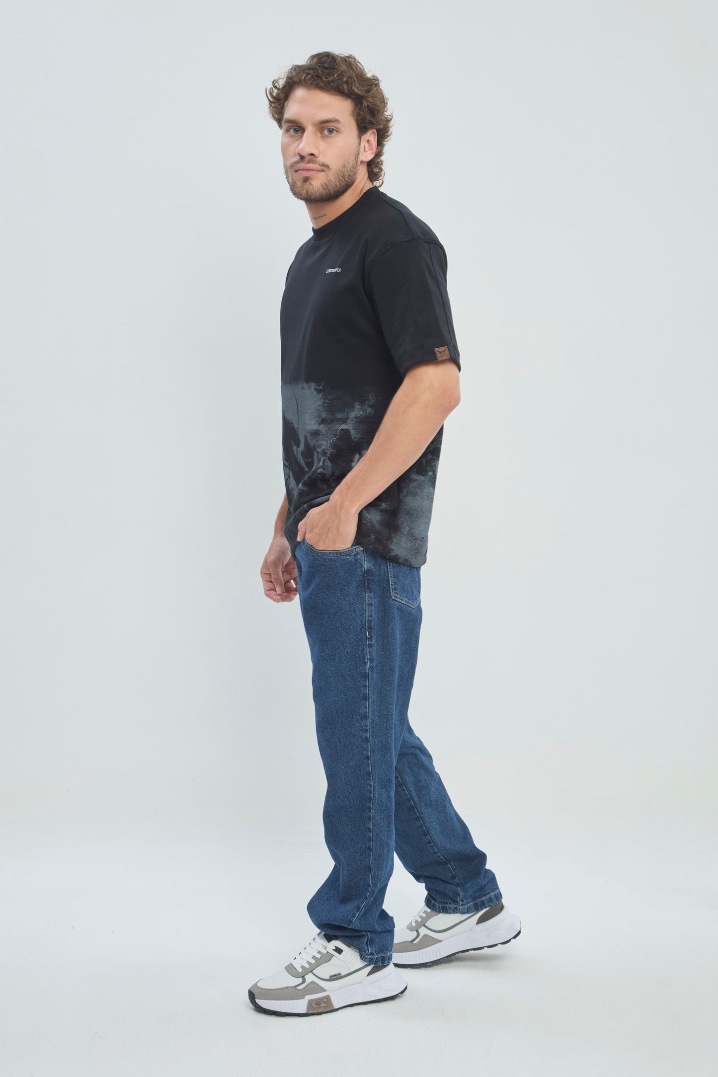 Camiseta Oversize Hombre Algodón Premium 360G con Estampado Serigrafía Caballería