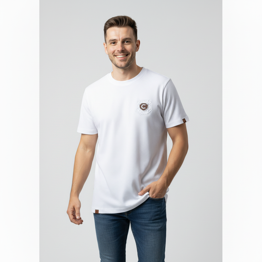 Camiseta Regular Fit Hombre Alto Gramaje –Tela Texturizado Galleta  “One Step at a Time” REF: 98323