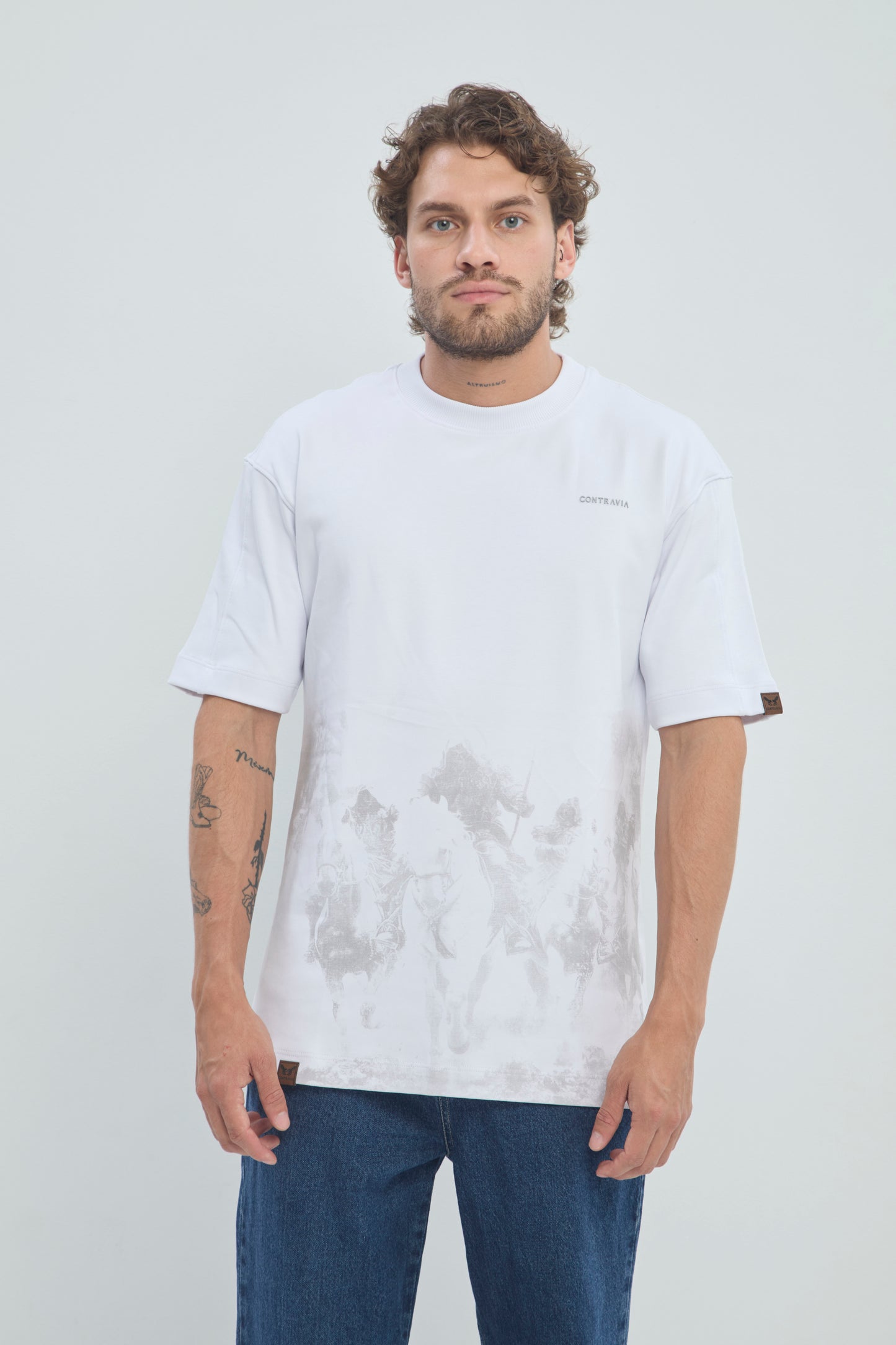 Camiseta Oversize Hombre Algodón Premium 360G con Estampado Serigrafía Caballería