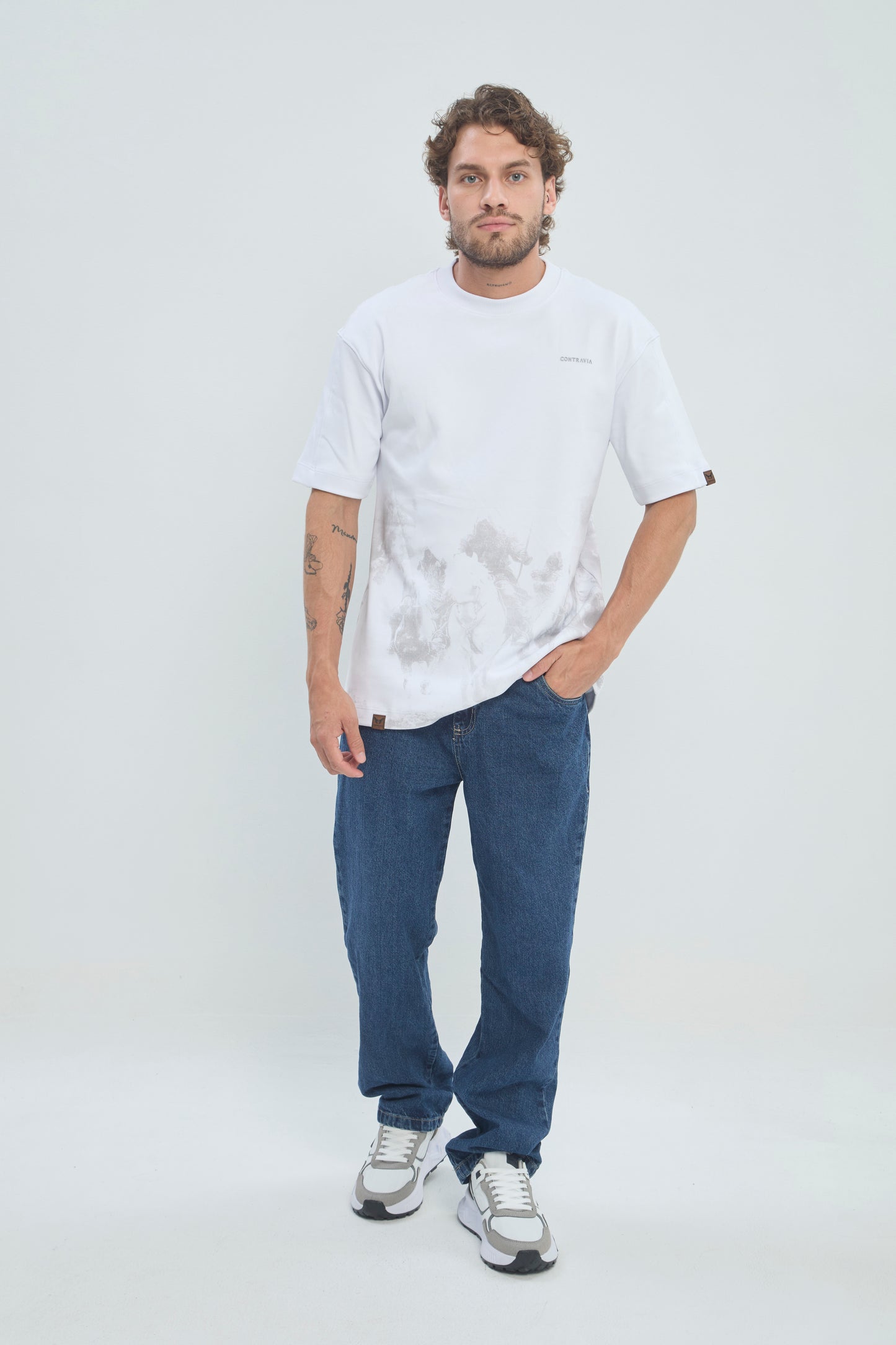 Camiseta Oversize Hombre Algodón Premium 360G con Estampado Serigrafía Caballería