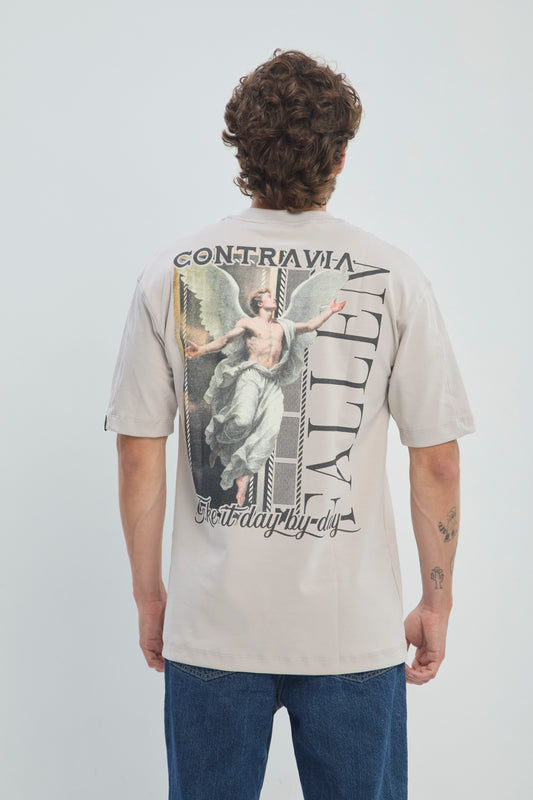 Camiseta Semi Oversize Hombre 250G Alto Gramaje Premium con Estampado Ángel - REF: 970309