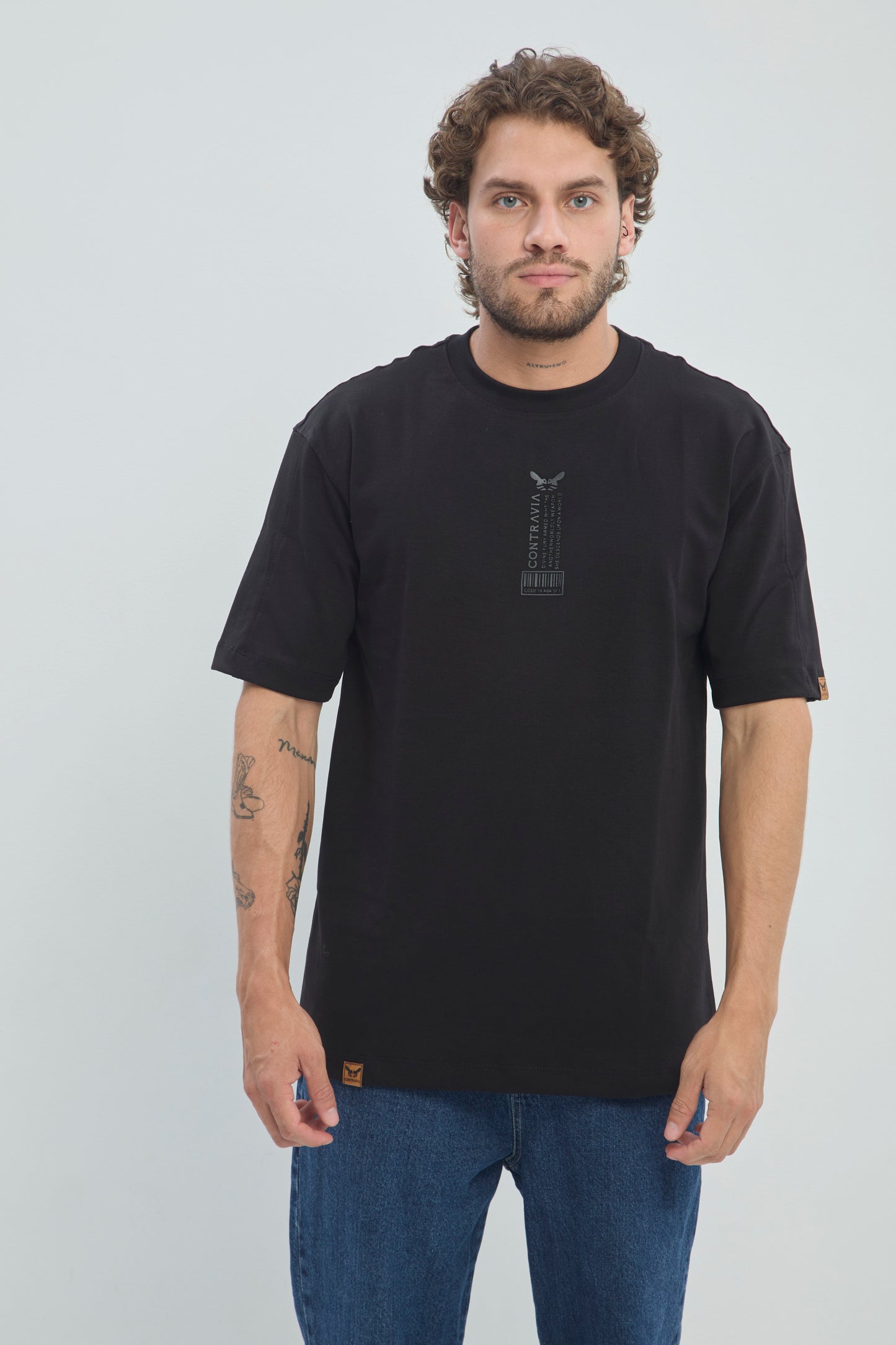Camiseta Semi Oversize Hombre 250G Alto Gramaje Premium con Estampado Ángel