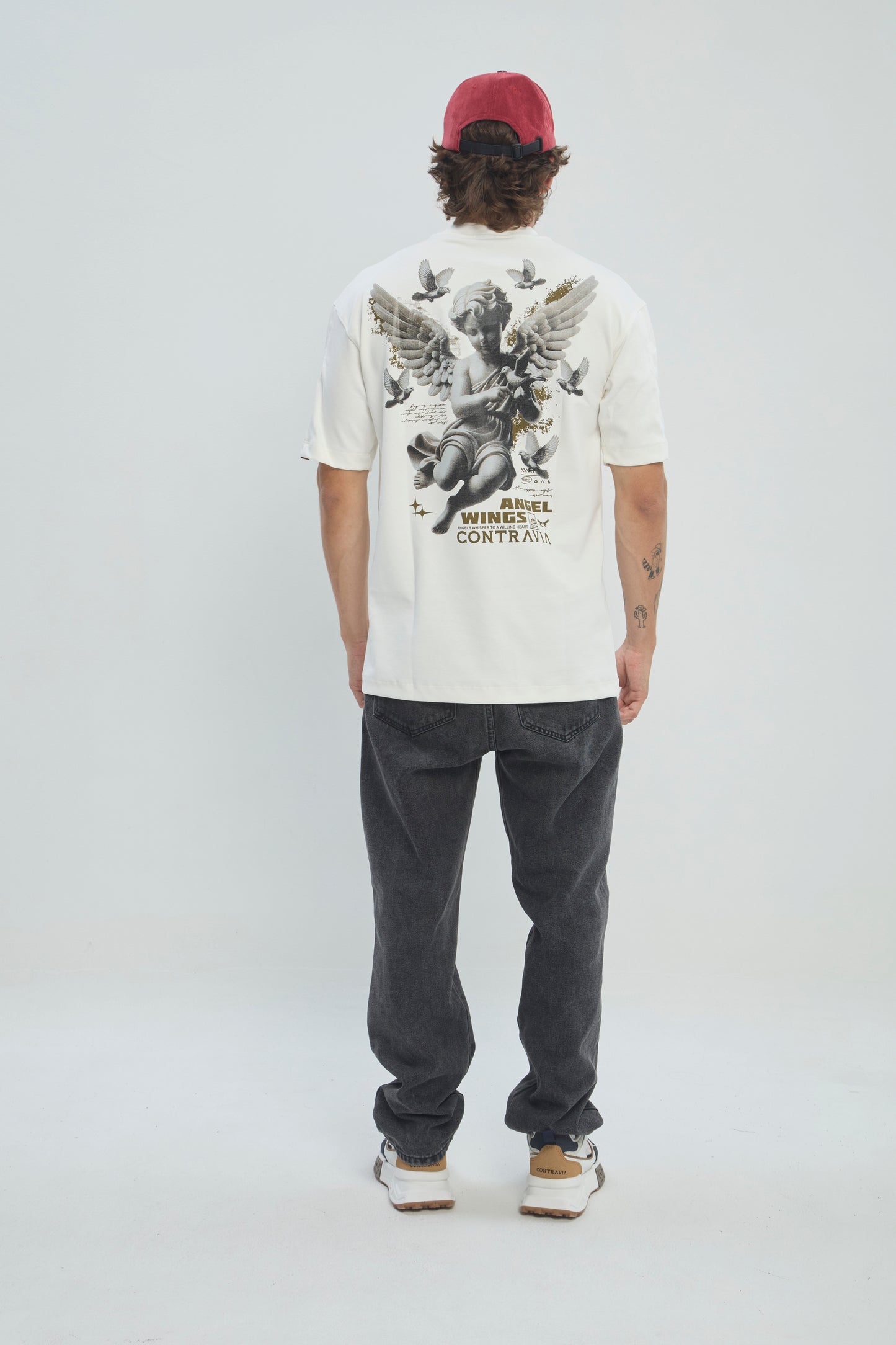 Camiseta Hombre Semi Oversize 250G Alto Gramaje con Estampado Ángel