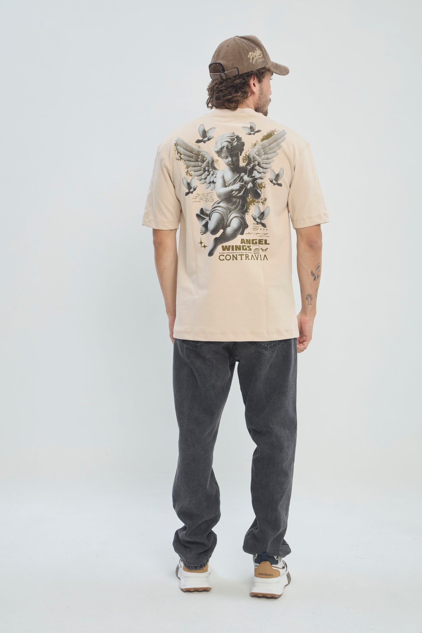 Camiseta Hombre Semi Oversize 250G Alto Gramaje con Estampado Ángel