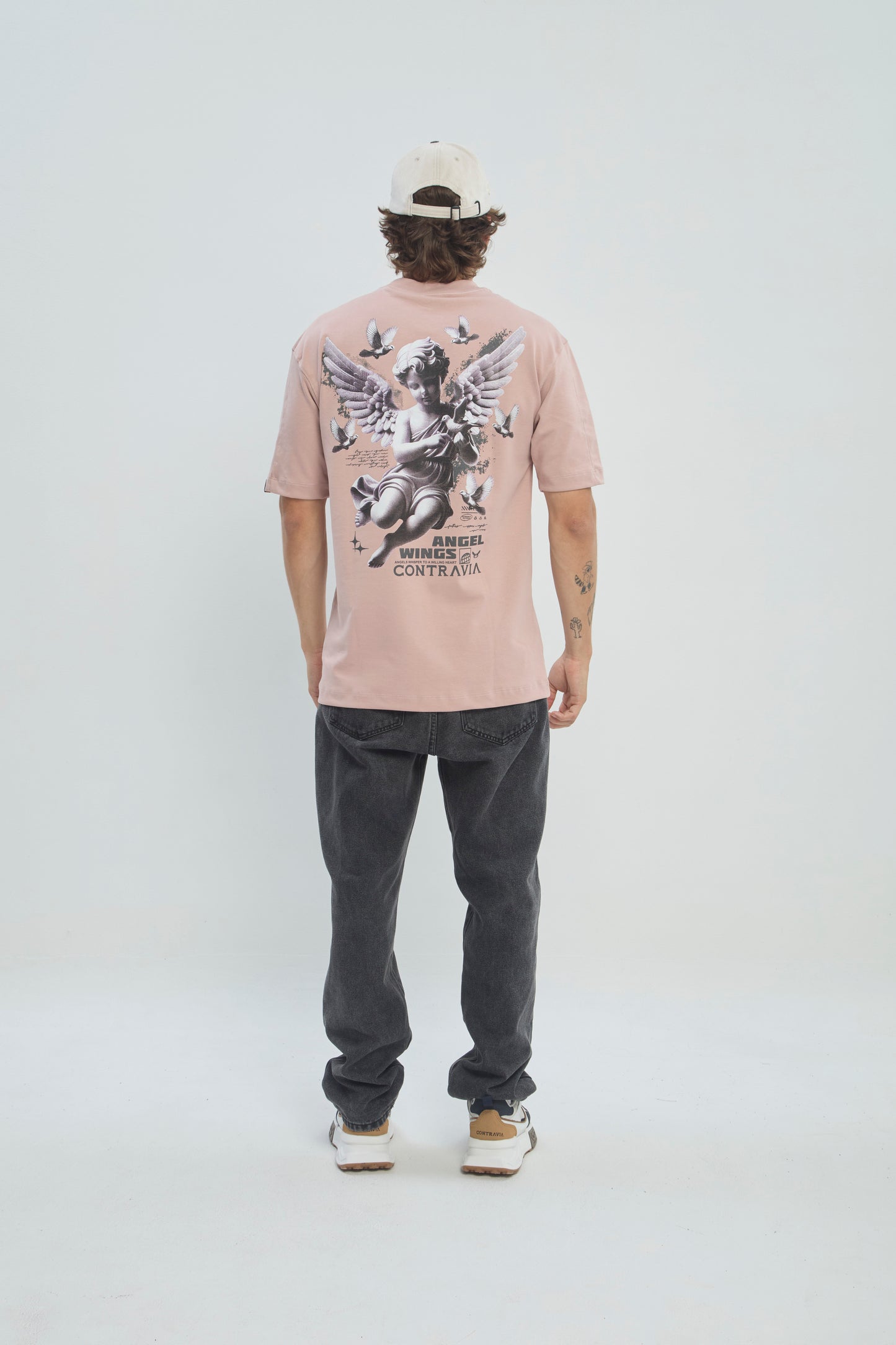 Camiseta Hombre Semi Oversize 250G Alto Gramaje con Estampado Ángel
