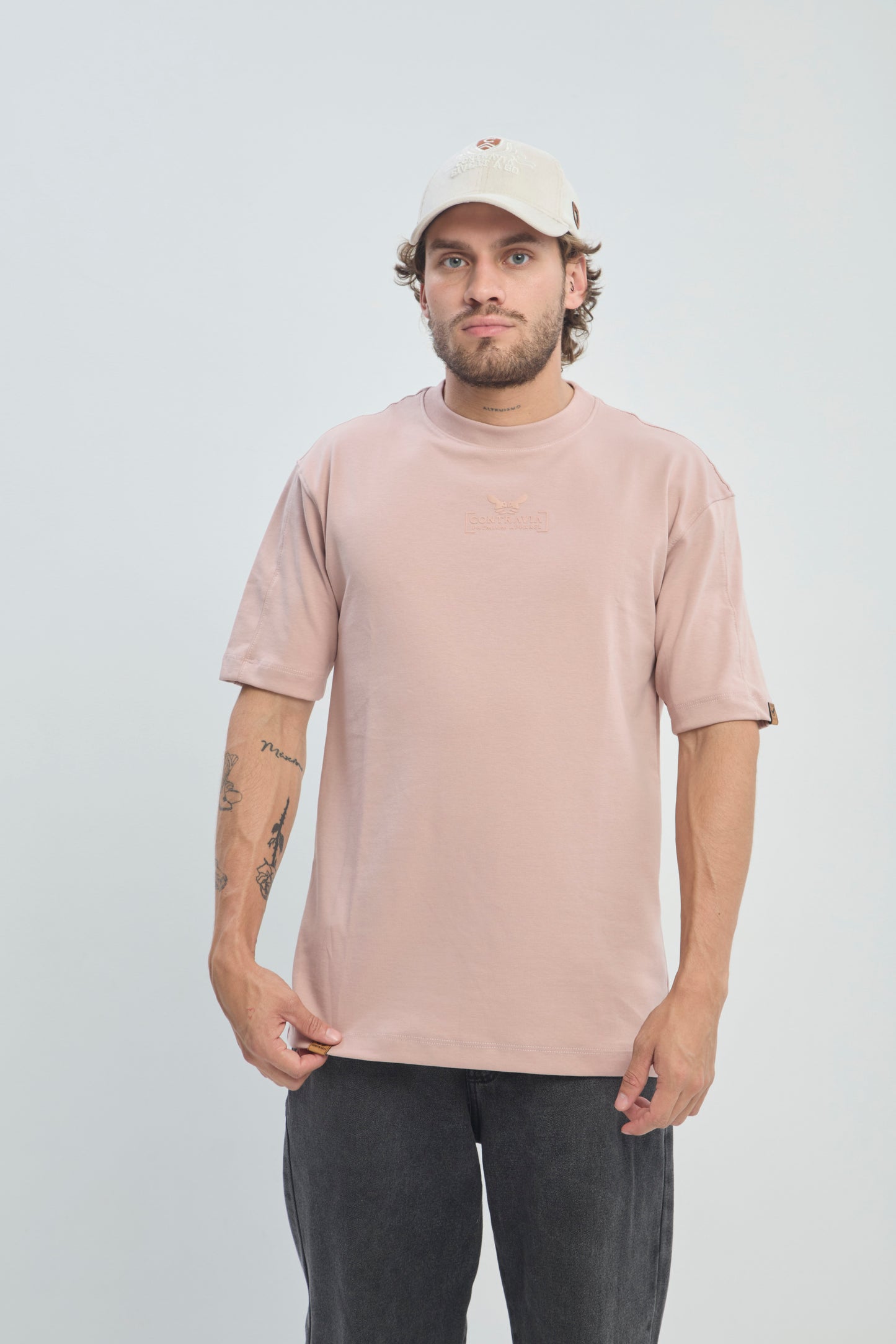 Camiseta Hombre Semi Oversize 250G Alto Gramaje con Estampado Ángel