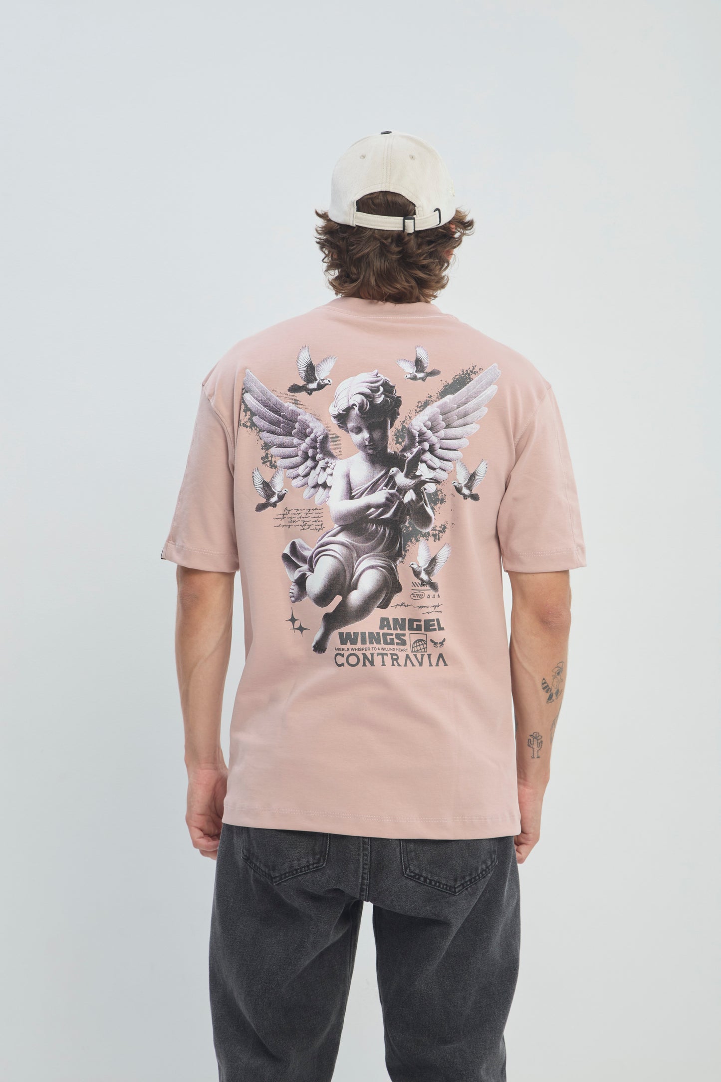 Camiseta Hombre Semi Oversize 250G Alto Gramaje con Estampado Ángel