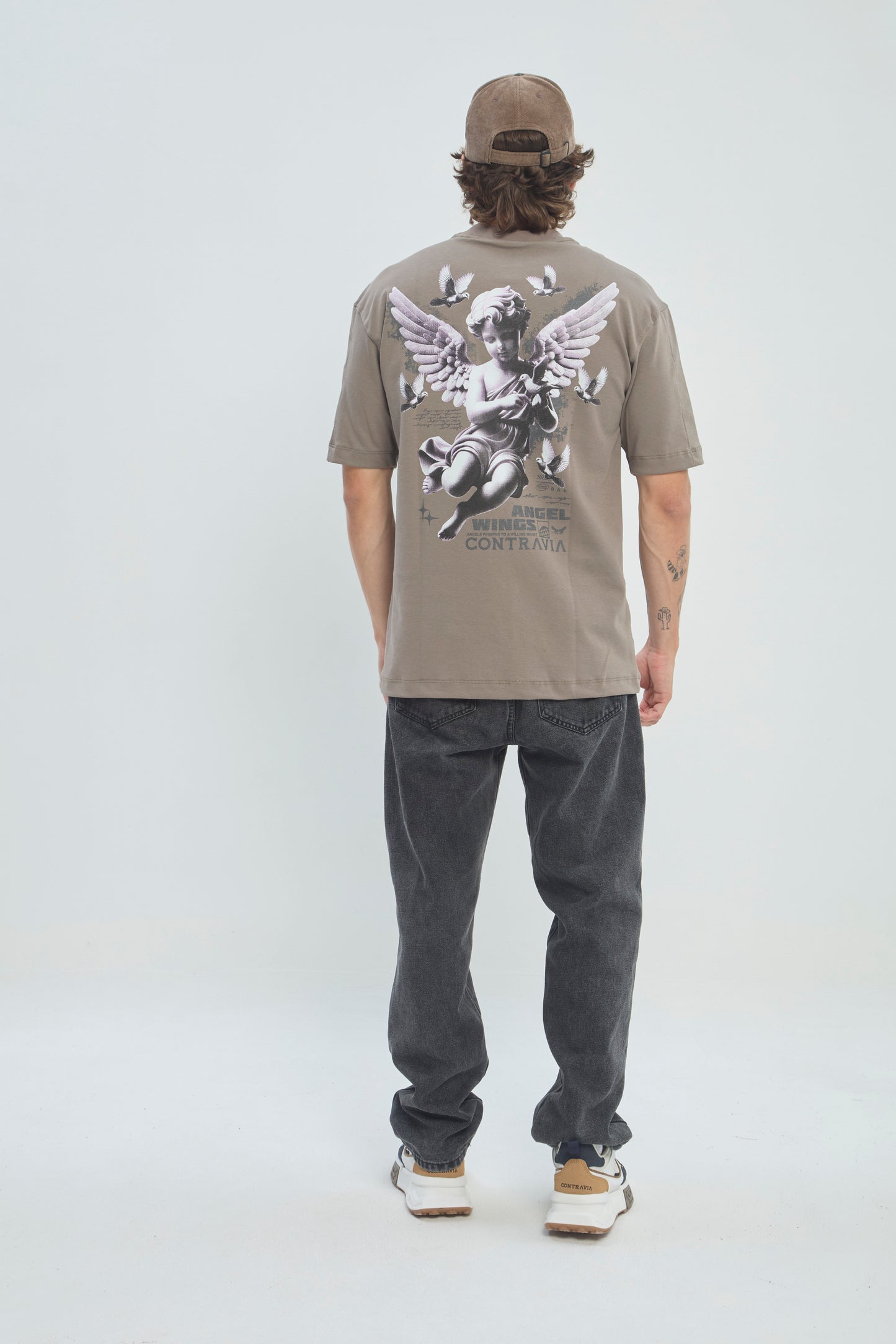 Camiseta Hombre Semi Oversize 250G Alto Gramaje con Estampado Ángel