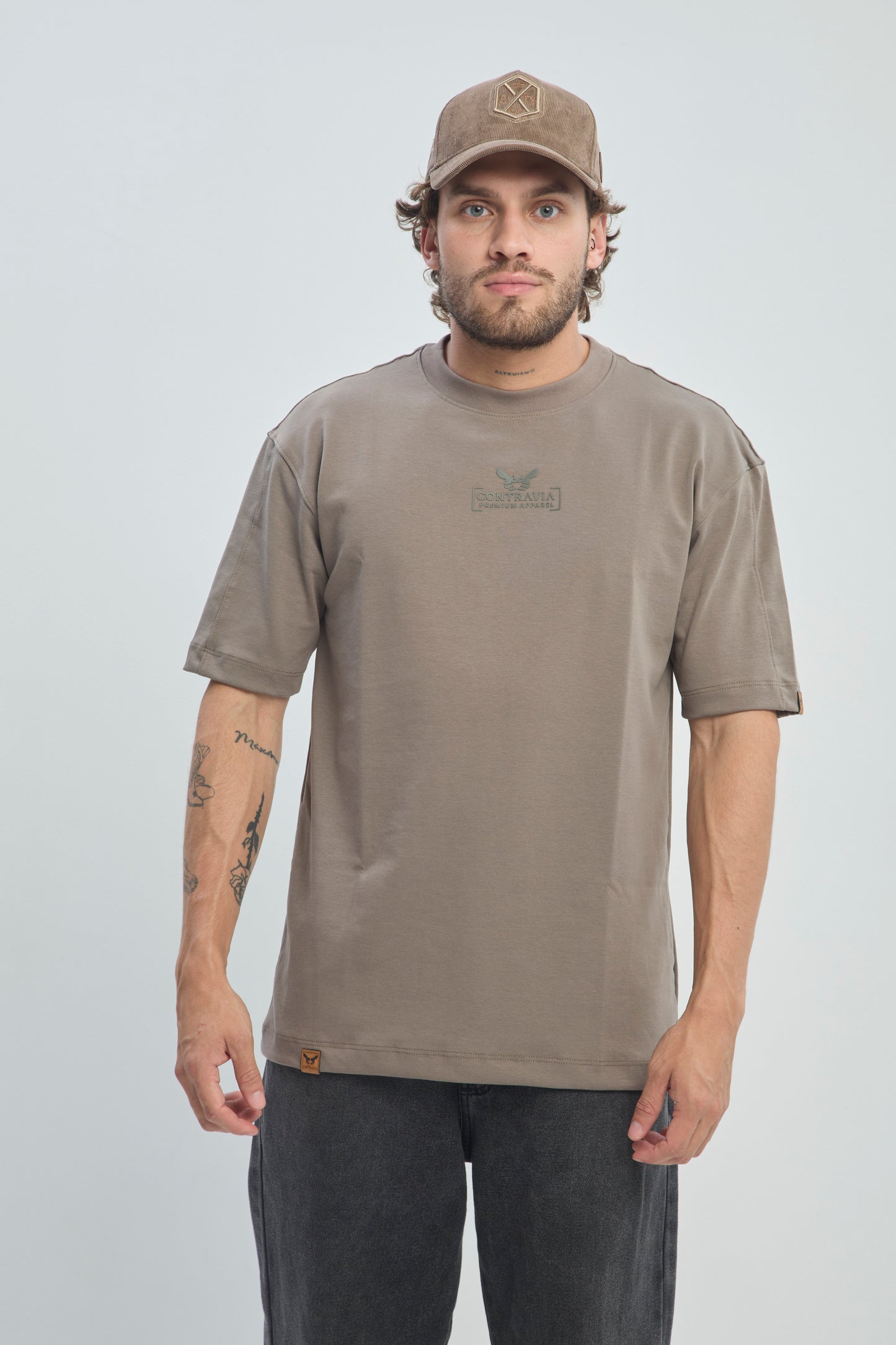 Camiseta Hombre Semi Oversize 250G Alto Gramaje con Estampado Ángel