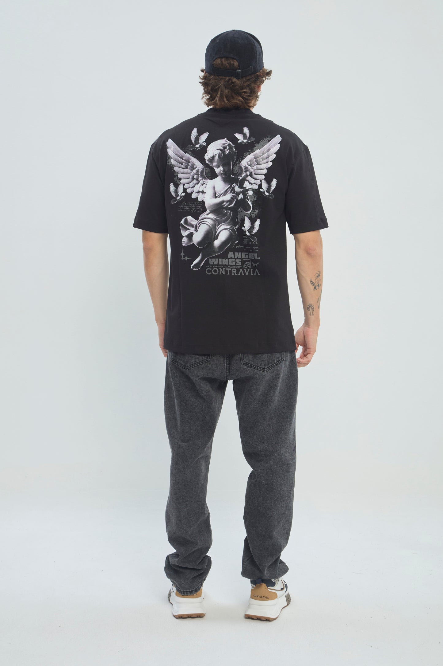 Camiseta Hombre Semi Oversize 250G Alto Gramaje con Estampado Ángel